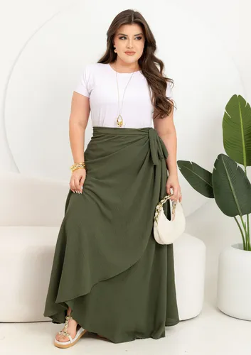 Saia Plus Size Moda Evangélica Envelope Godê Regulável