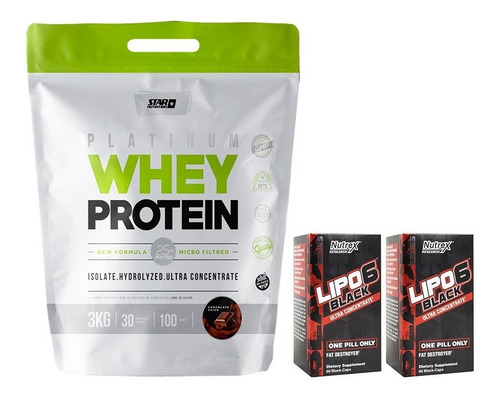 Whey Protein 3 Kg Star Nutrition + 2 Lipo Black Uc X 60 Caps