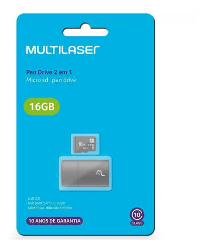Imagem 5 de 5 de Kit 2x1 Leitor Usb + Cartão De Memória Classe 10 16gb