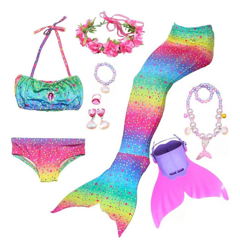 Cola De Sirena Con Aleta + Bikini Infantil Y Regalos