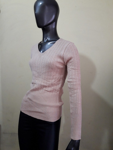 Sweater Hilo Con Lycra Escote V Gris- Camel - Talle S/ M