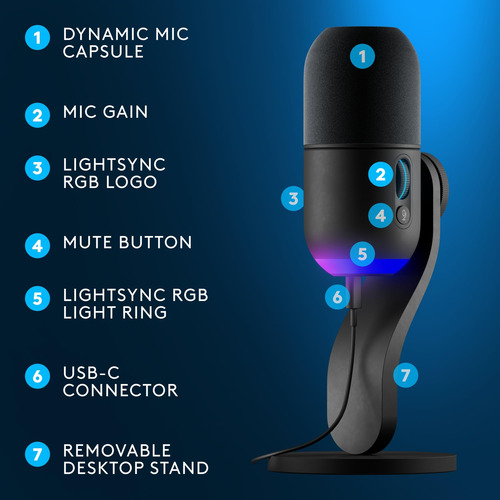 Logitech G Yeti Gx Dynamic Rgb Gaming Microphone, Podcast Co