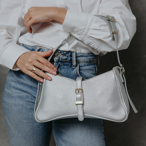 Bolsa feminina baguete ombro pequena moderna linda regulável acambamento das ferragens ouro cor prateado material flouter