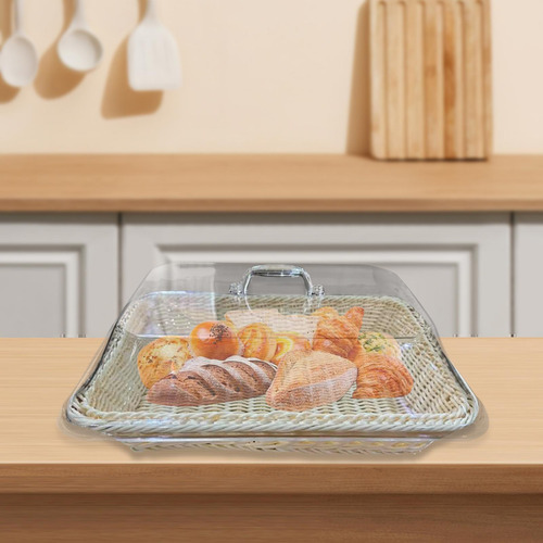 Cesta De Pan Tejida Con Tapa, Soporte 35cmx25cmx15cm Beige