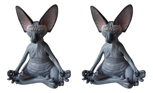 2x Sphynx Cat Meditate, Estátua De Gato Pensando, Meditando