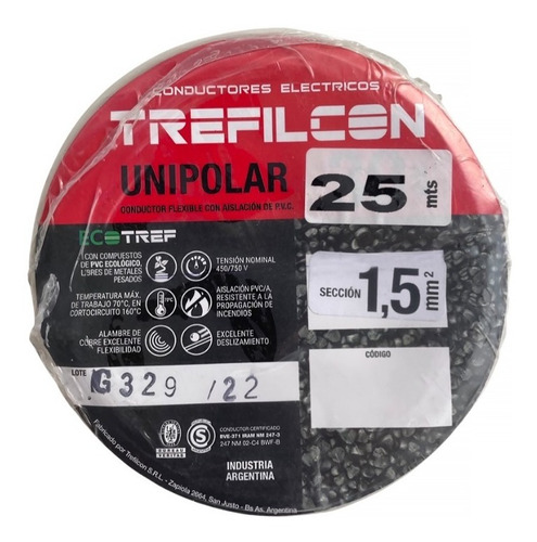 Cable Unipolar 1.5mm Normalizado Trefilcon Rollo X 25mts E.a