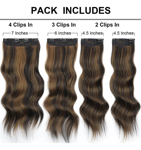 4 Piezas Extensiones Clip Cabello Mechas Marrón For Mujeres