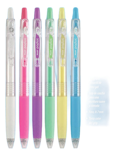 6 Lapicero/boligrafo Pilot Gel Pop Lol Punto Fino A Tinta Pastel Exterior Pastel