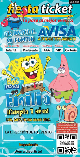 Invitación Digital Personalizada Bob Esponja