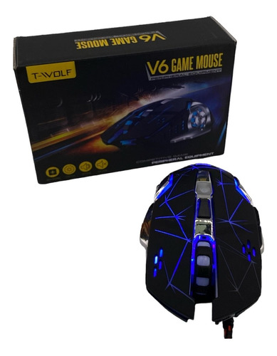 Mouse Twolf V6 Con Cable Color Negro Con Luces 6 Botones 