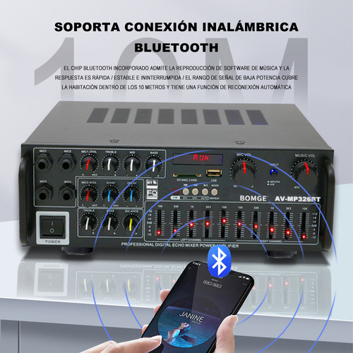 Bomge 326 Amplificador De Audio Para Auto Casa Bluetooth Color Negro