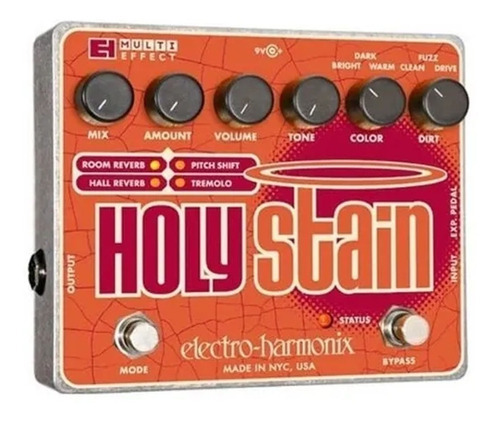 Pedal Multi Efectos Electro Harmonix Holy Stain - Cor Laranja/Bordeaux