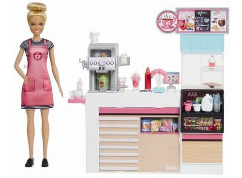 Barbie Profesiones Set de Juego Cafetería con Muñeca para niñas de 3 años en adelante