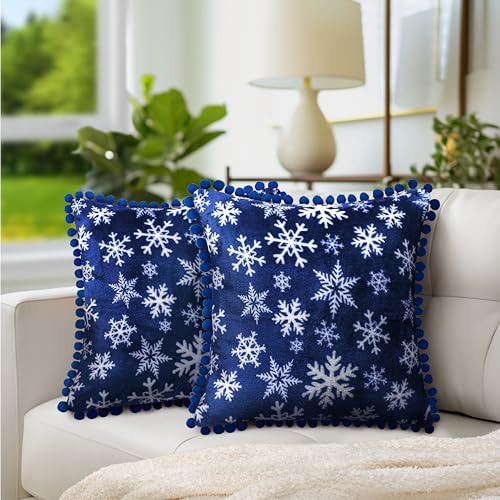 Holiday Throw Pillow Covers Pom Pom 18x18 Set Of 2, Dec...