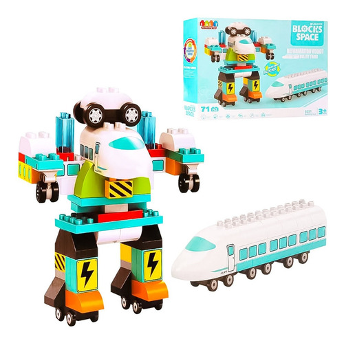 Set De Construccion Bloques Tren Y Robot 71 Piezas Niños