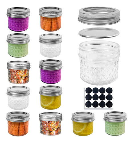 Srnrus Small Mason Jars 4 8 12 Oz With Lids And Bands, 12 P.