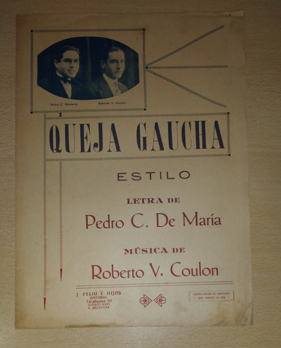 Partitura Queja Gaucha Estilo De María V. Coulon 