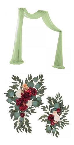 Flor Swag Folhas Verdes Arco De Casamento Cortina Painéis