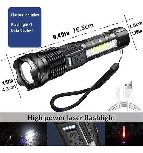 Linterna Táctica Militar Usb De Largo Alcance