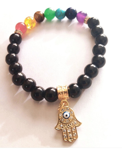 Pulsera Mano De Fátima Y 7 Chakras Chacras Piedras Strass 