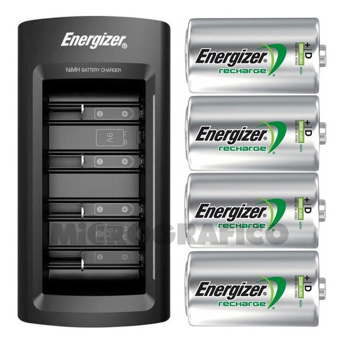 Pack Energizer Cargador Universal + 04 Pilas D 2500mah