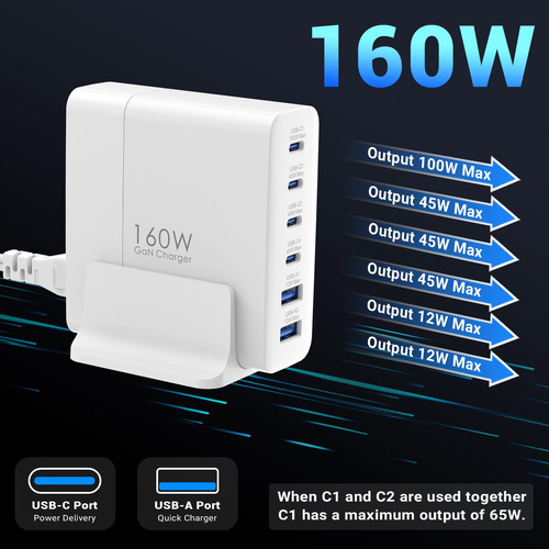 Estación De Carga Topadre 160w Usb C De 6 Puertos Para Macbo
