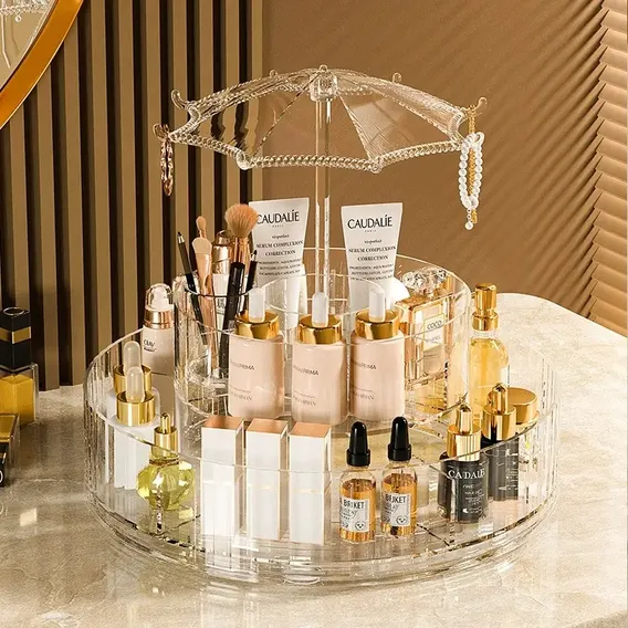 Organizador Porta Maquiagem Acessórios Menina Cosméticos Batom Acrílico Giratório 360º Ajustável multiuso batons creme perfume pinceis lápis make closet quarto penteadeira banheiro transparente-efigen