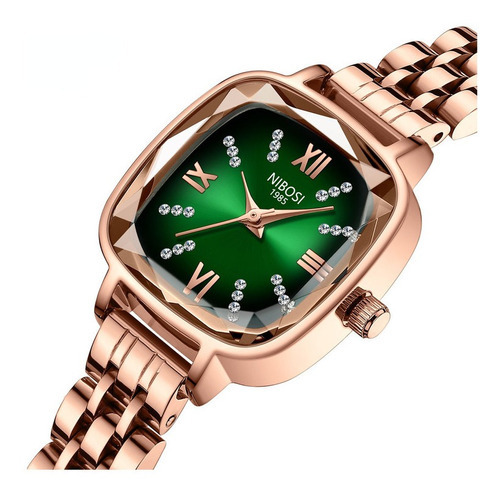 Reloj De Diamantes Elegante Retro Nibosi Para Mujer Color Del Fondo Verde