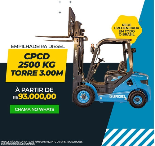 Imagem 1 de 8 de Empilhadeira Diesel Gurgel Cpcd 2.5 Ton - Torre 3.00mm(nova)