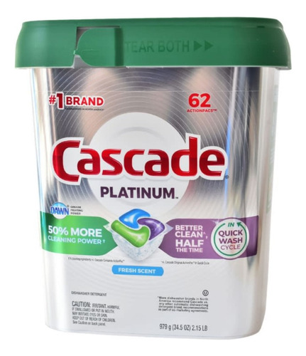 Detergente Para Lavavajillas Platinum Fresh 62pods Cascade