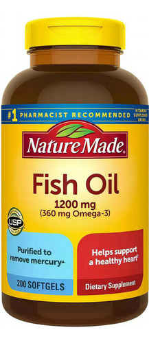 Nature Made Aceite De Pescado 1200mg (200 Cápsulas) Fish Oil Sabor Sin Sabor