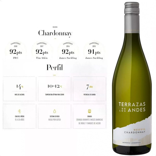 Pack De 12 Vino Blanco Terrazas De Los Andes Reserva Chardon