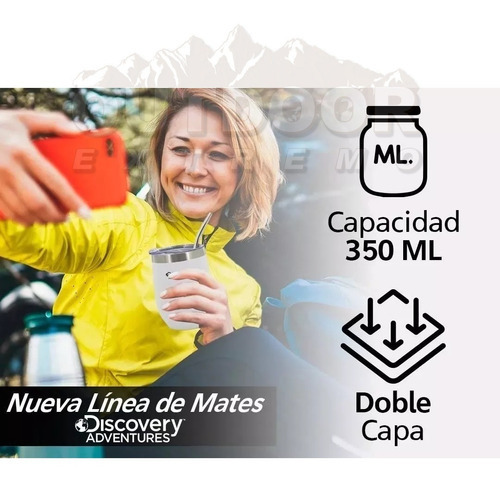 Imagen 3 de 11 de Mate Acero Inoxidable Vaso Térmico Discovery Tapa+ Bombilla Color Azul