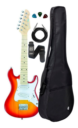 Guitarra Infantil Class Clk10 Cherry Sunburst +kit Capa Cabo Cor Vermelho Material do diapasão Bordo Orientação da mão Destro