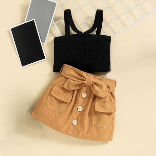 * Conjunto De Dos Piezas Con Falda Y Lazo Para Niñas Con
