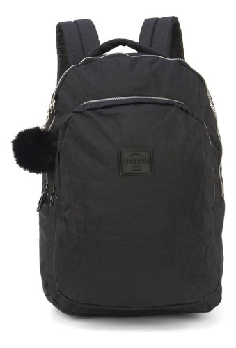 Mochila De Costas Juvenil Crinkle Tactel Up4you Com Pompom Cor Preto