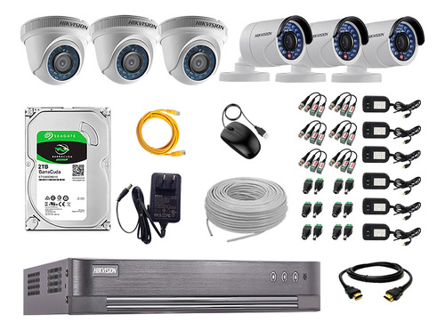 Kit 6 Camaras De Seguridad Hikvision Hd 720 Completo 2tb P2p