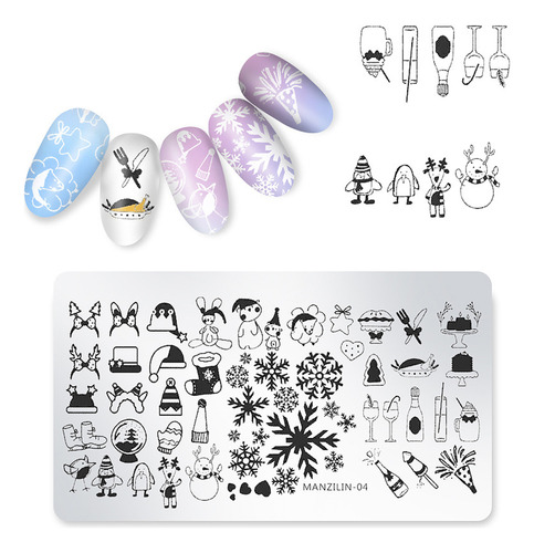 5 Plantillas De Sellos Navideños Para Decoración De Uñas, Pl