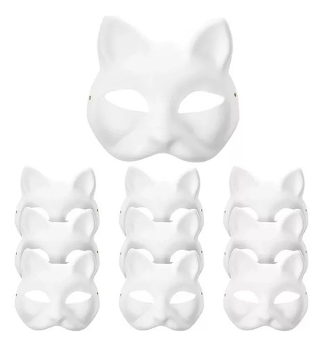 10 Máscaras Blancas Variadas De Lisa Para Fiestas Con Gatito