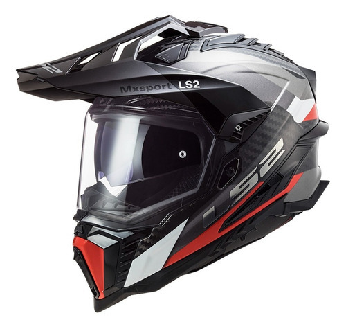 Capacete Ls2 Mx701 Explorer Carbon Frontier Vermelho @# Cor Titanio,Vermelho Tamanho do capacete 58 (M)