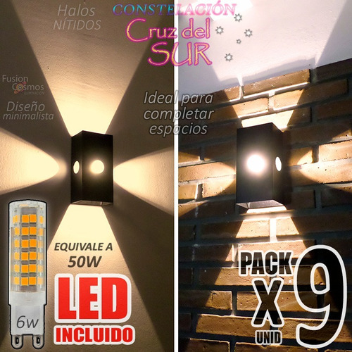 Aplique Pared Interior Living Moderno Difusor C/led 6w X9un Decoracion Iluminacion Luz Indirecta Hierro Moderno Efecto