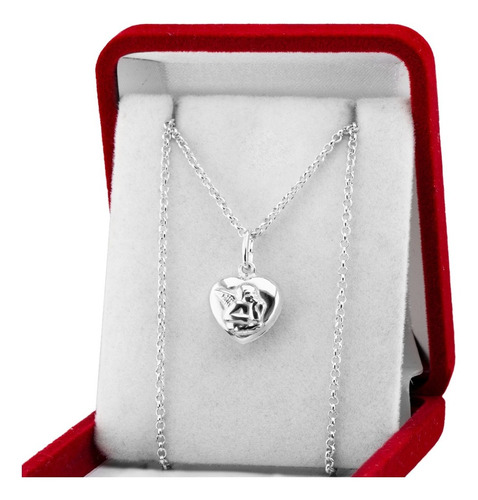 Conjunto Cadena Y Dije Ángel Corazón Inflado Plata 925  