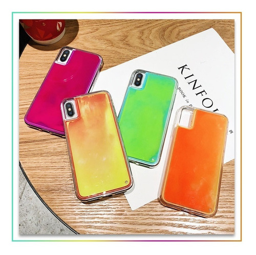Case Para iPhone Arena Luminosa Liquido Brilla En Oscuridad Dama Hombre Mujer Neon Glow Goma Gruesa Uso Rudo Resistente