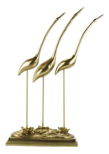 Garças Douradas Decorativa Animais De Resina Presente 42 Cm Cor Dourado