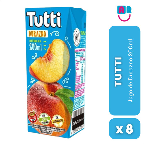 Jugo Tutti Sabor Durazno 200ml X8 Unidades