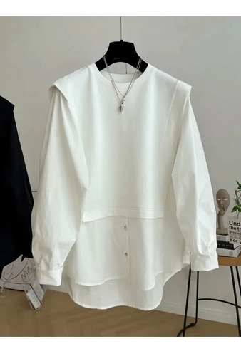 Camisa Holgada De Manga Larga Con Patchwork Para Mujer