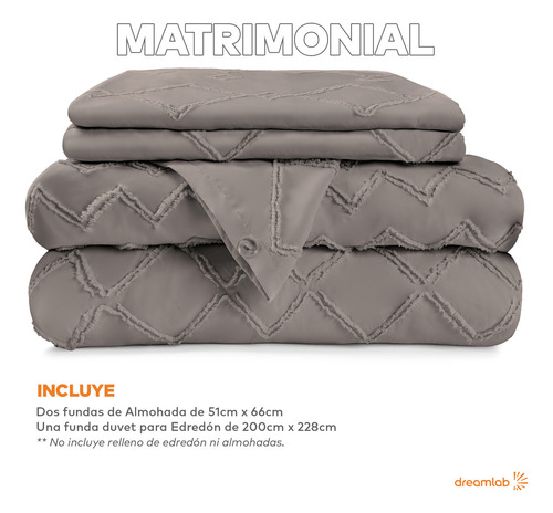 Juego de Funda Para Edredon Duvet con Textura Dreamlab, Tamaño Matrimonial, Color Arena
