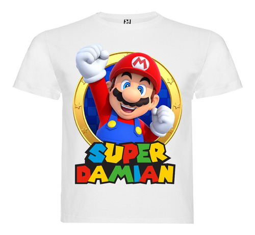 Polera Personalizada Mario Bros Algodon Niños Cumpleaños