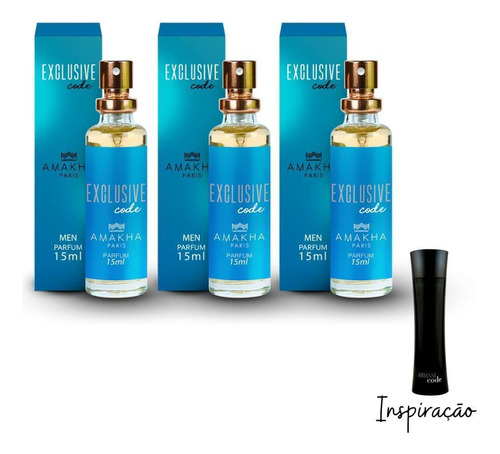 Kit 3 Perfumes Exclusive Code Masculino 15ml Amakha Paris