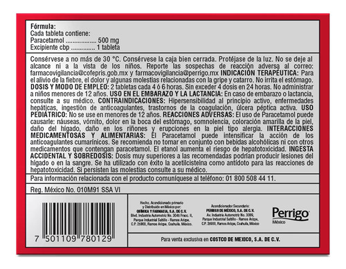 Paracetamol 500 Mg Kirkland Caja Con 100 Tabletas